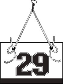 number twenty nine hanging on board with rope clipart