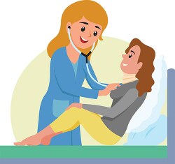 nurse checking female  patient in hospital clipart