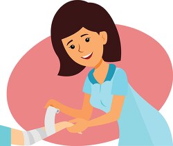 nurse giving aid wrapping bandage around arm clipart
