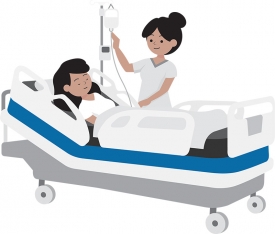 nurse helping patient in hospital bed gray color