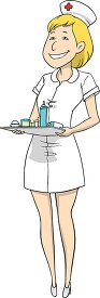 nurse holding tray with medicine clipart
