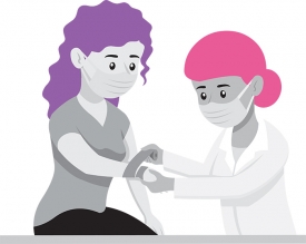 nurse placing bandages on female patientl gray color