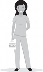 nurse standing with patient chart gray color