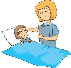 Nurse taking care of sick child clipart
