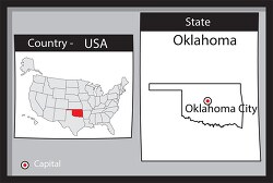 oklahoma city oklahoma state us map with capital bw gray