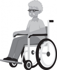 old man sitting in wheel chair gray color