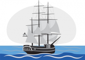 old sailing ship with full sails gray color