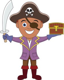 one eyed pirate with tresure and sword clipart