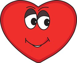 one red cartoon style big eyed smiling heart clipart