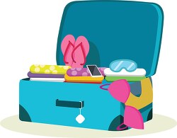 open suitcase of lady for travel clipart