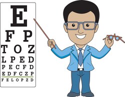 optician pointing to eye exam chart clipart