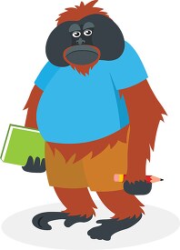 orangutan character with book and pencil school clipart