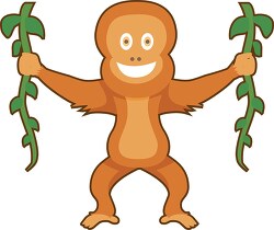 orangutan holiding hanging tree cartoon