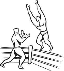 outline one wrestler jumping into the ring clipart