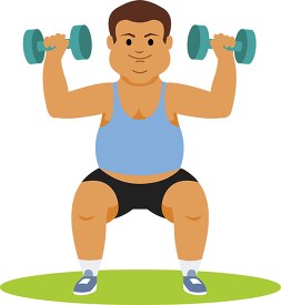 overweight man working out with weights physical fitness clipart