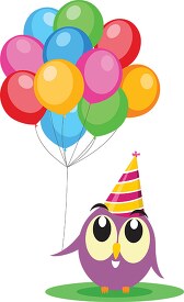 owl character holding balloons clipart