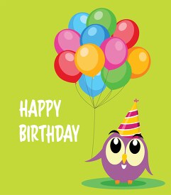owl character holding birthday balloons clipart