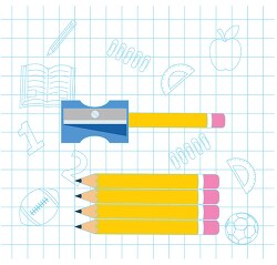 pencil with pencil sharpeners white graphic background clipart