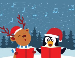 penguin reindeer singing christmas carols clipart
