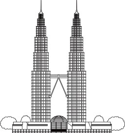 petronas towers malaysia black white outline clipart