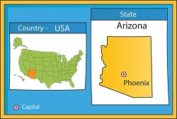 phoenix arizona state us map with capital