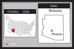 phoenix arizona state us map with capital bw gray