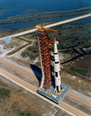 aerial view of Apollo 10 Saturn V during rollout
