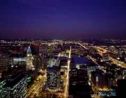 Aerial view of Philadelphia at night