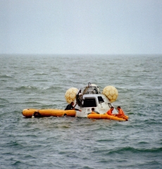 Apollo 10 backup crew in raft during recovery training
