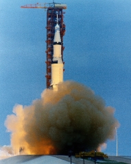 Apollo 10 builds thrust prior to liftoff