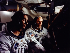 Apollo 10 crewmembers during Lunar Module Simulator training