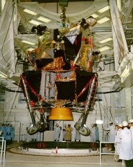 Apollo 10 Lunar Module is prepared for mating to the Saturn V
