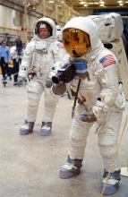 apollo 11 astronauts practicing lunar surface mobility at msc