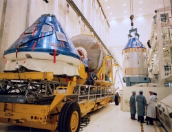 apollo 11 csm being readied for mating to saturn v
