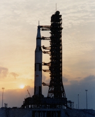 apollo 13 silhouetted by sunset following mss pullback