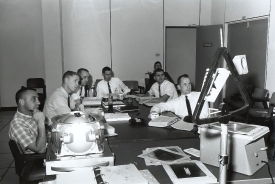 Apollo 204 prime and backup crewmembers participate in classroom