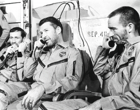 Apollo 7 astronauts congratulated President Johnson