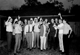 apollo astronauts and soyuz 9 crew at a backyard party