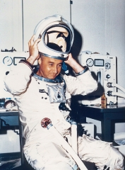 Astronaut Grissom dons his helme