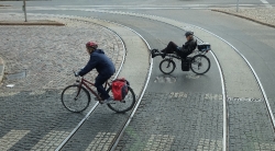 Bike Riders On Streets Helinski Finland 