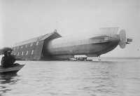 Blimp the zeppelin No3 in shed seen from water
