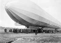 Blimp Zeppelin No3 on ground surrounded with people