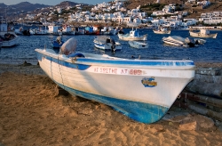 boats along coast mykonos greece 9524a