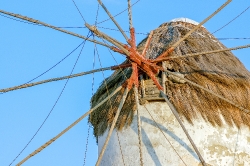 closeup windmill mykonos greece