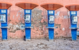 colorful blue phone booths in the Djemaa el Fna Marrakech photo 