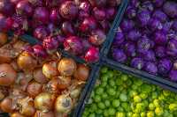 Colorful onions for sale at farmers market