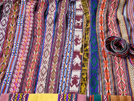 Colorful wooven goods in a marketplace