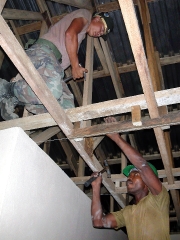 Construction work on the ceiling structure
