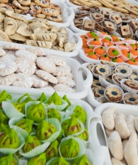 cookies deserts on display for sale traditional Moroccan market 