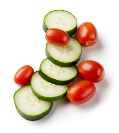 Cucumber slices and cherry tomatoes